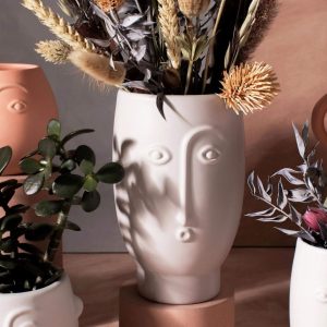 Grey Ceramic Face Vase